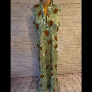 Vintage 1960/1970 Green Flowered Dress (K)‎